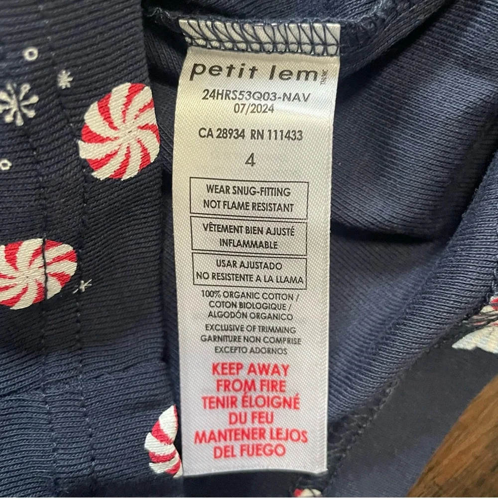 Petit Lem Navy Blue Peppermint Starlight Spiral Holiday Pajama Set NWT